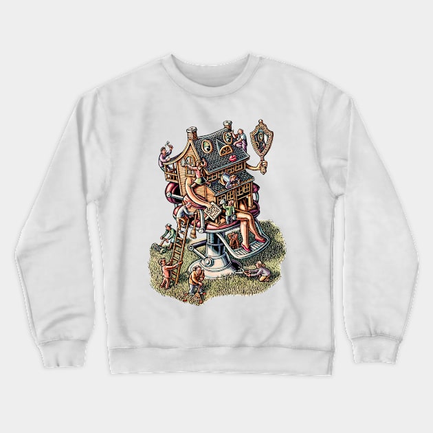 House in barbershop chair getting beauty treatment Crewneck Sweatshirt by Lisa Haney